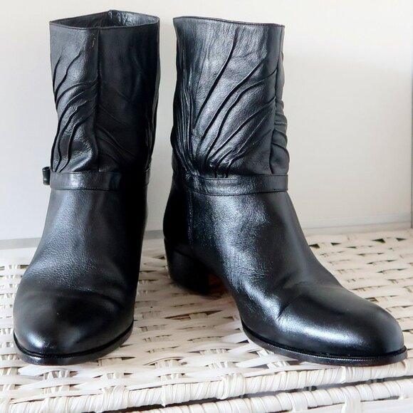 Hardy Black Leather Mid-Calf Western Hand Made Ankle Boots Block Heel Brazil 9.5 - Picture 4 of 16